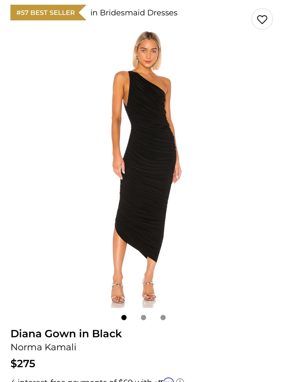Norma Kamali One-Shoulder Black Ruched Midi Dress